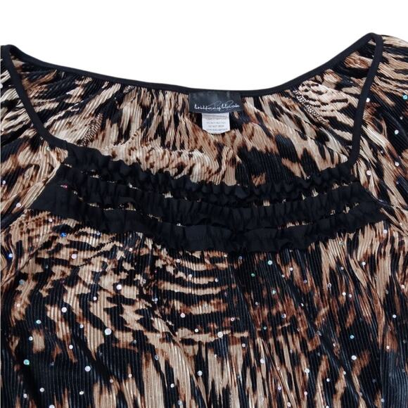 VINTAGE Y2K 90s Blouse Top Beaded Accordion Pleat M/L Animal Whimsigoth Babydoll - Picture 9 of 11